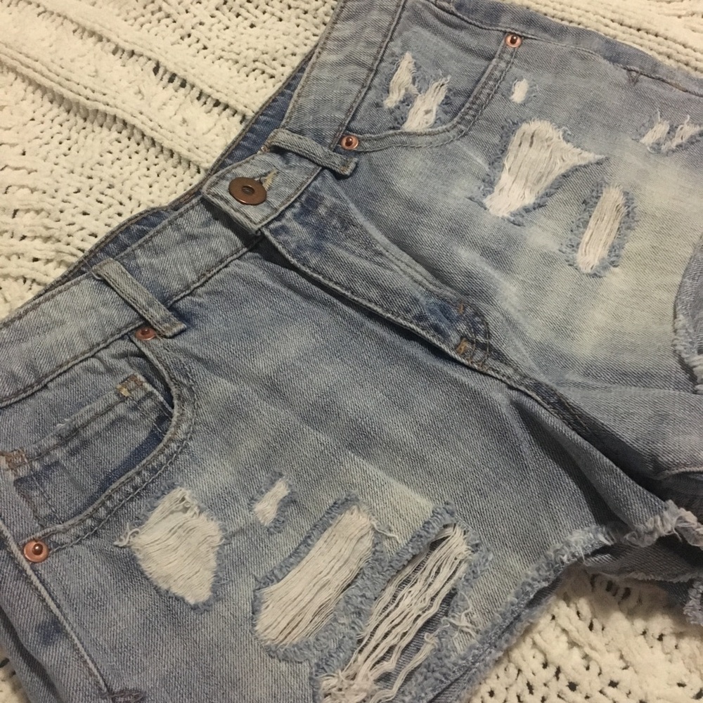 High Rise Ripped Jean Shorts - Picture 3 of 5